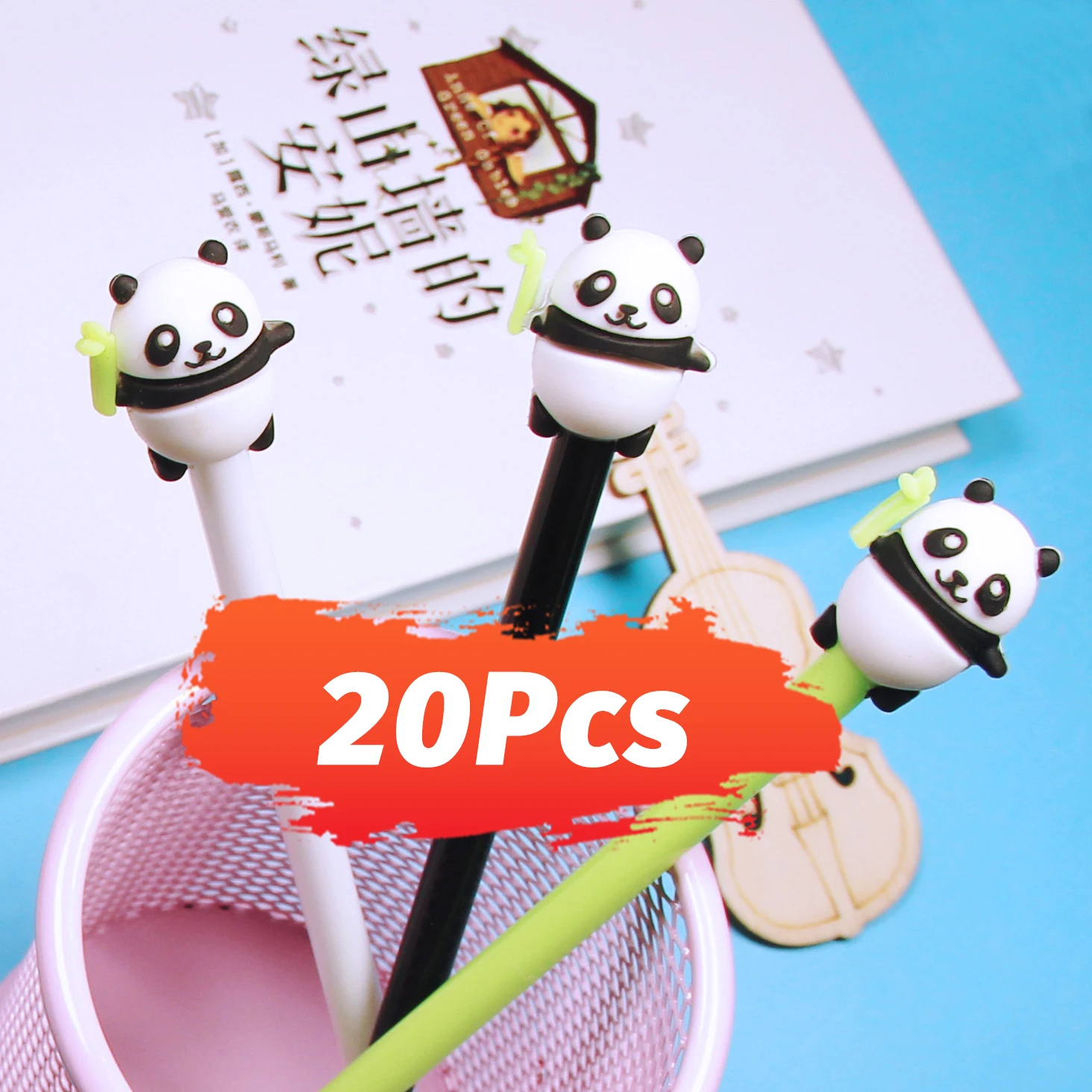 2 Pcs Cute Cartoon Panda Gel Pens Kawaii Stationery 0.5mm Black Needle Gel Pens 