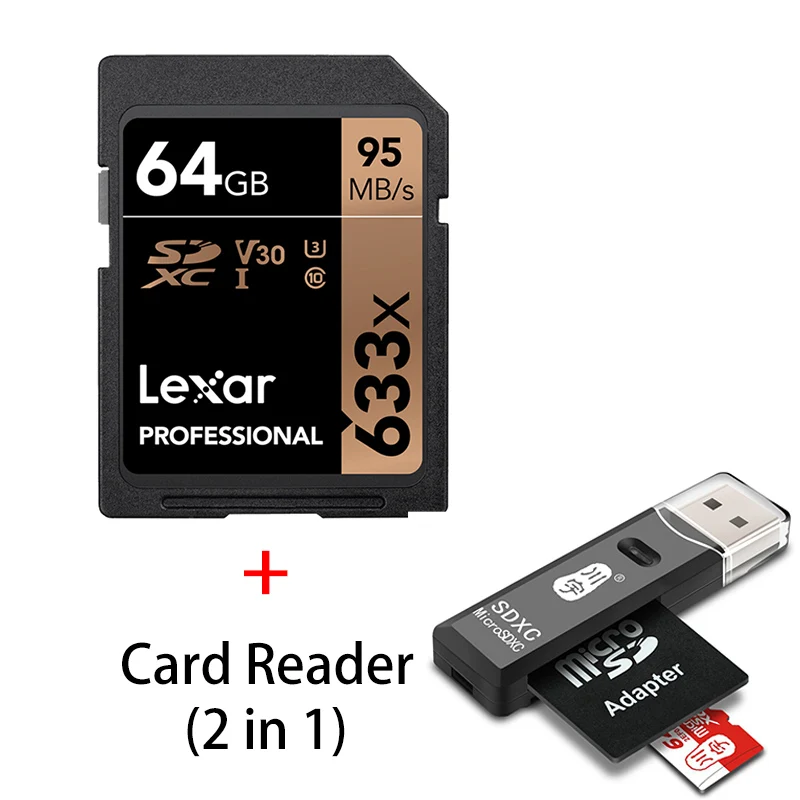SD633X-064G-C296 Lexar 633X sd-карта 32 Гб 128 Гб 64 Гб 256 ГБ 512 Гб 16 Гб класс 10 U1/U3 V30 карта памяти 32 64 128 ГБ Флэш-карта SD памяти SDXC SDHC - Емкость: SD633X-064G-C296