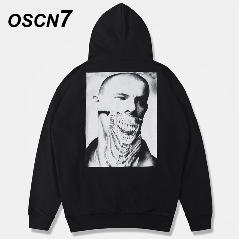 

OSCN7 High Street Casual Print Loose Hoodies Men 2019 Fall Streetwear Retro Oversize Hooded Sweatshirt Mens 2613