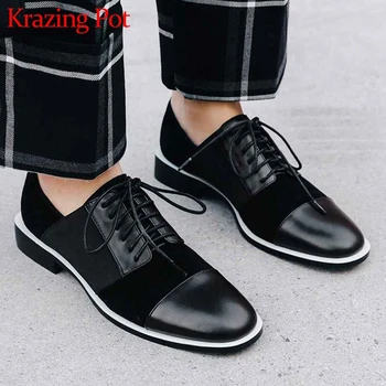 

Krazing Pot big size mixed colors cow leather leisure shoes round toe low heels lace up campus women daily wear spring pumps L21