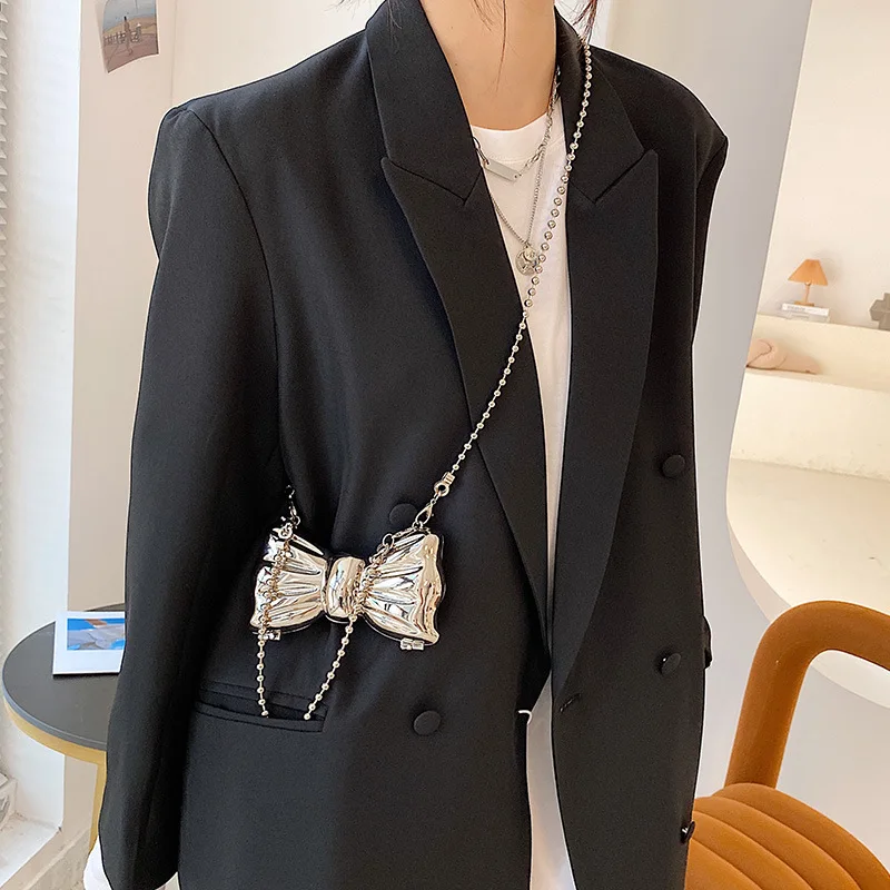 Metal Mini Bow Crossbody Bags For Women Fashion Silver Gold Shoulder Bag Women Bags Clutch Bag Lipstick Purses Coin shoulder bags