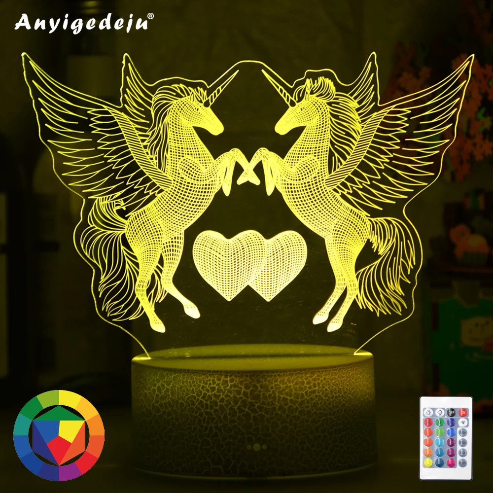 

Newest 3W Remote Or Touch Control 3D LED Night Light Unicorn Shaped Table Desk Lamp Xmas Home Decoration Lovely Gifts For Kids