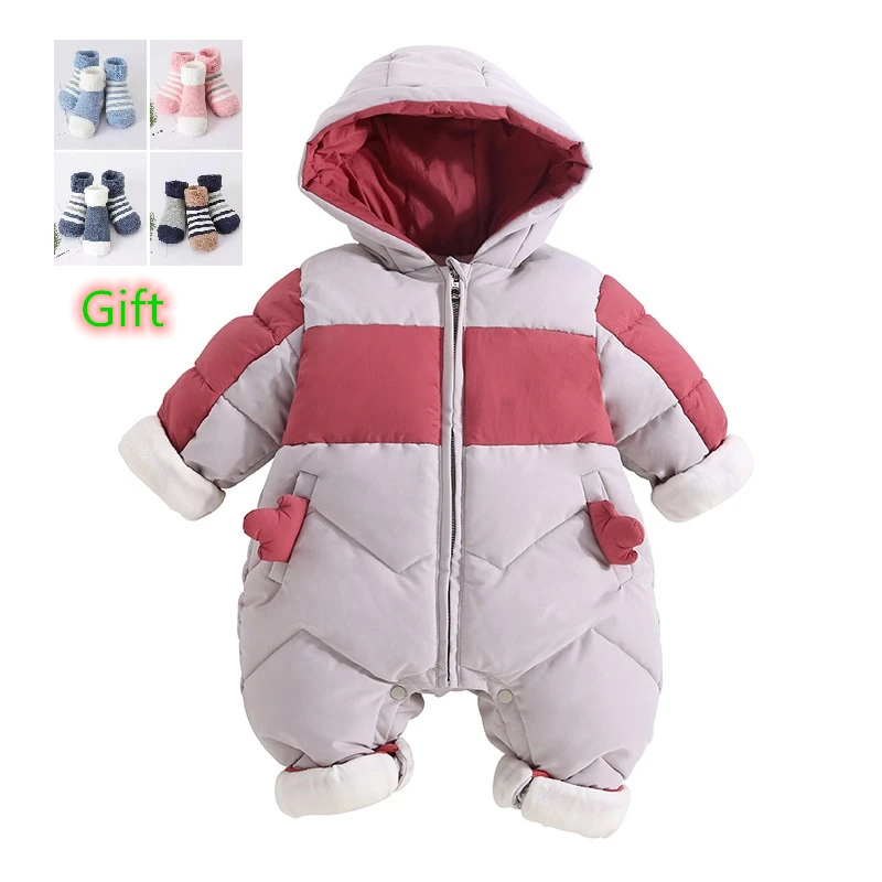 Толстый теплый комбинезон для малышей; Комбинезоны для младенцев; зимняя одежда; хлопковый комбинезон на молнии; комбинезон с капюшоном; детская верхняя одежда; теплые носки