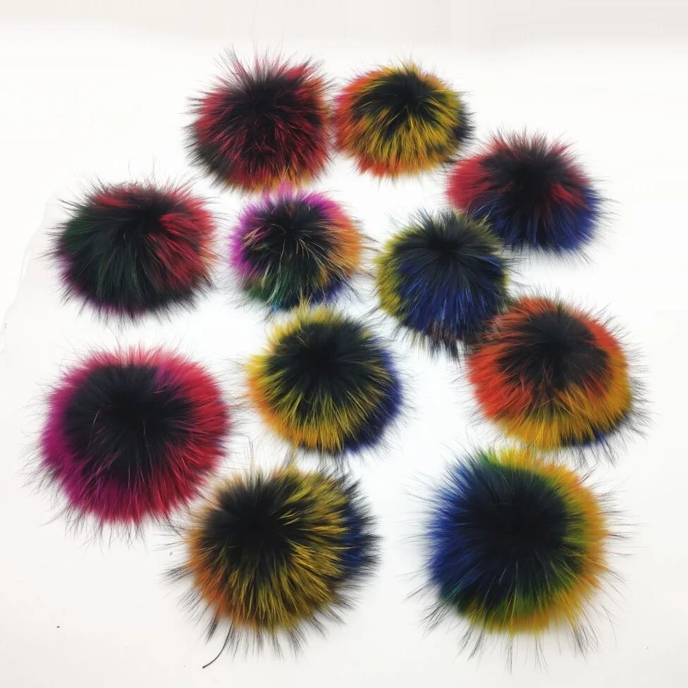 100% Real Raccoon fur Pompoms For Knitted Hats Beanies Rainbow Fluffy Hairy  Ball Poms For Bags Keychain Clothes Accessories