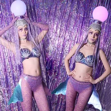 Танцевальный костюм для ночного клуба, одежда для ГОГО танца, Костюм Русалки для косплея, ведущий танец, женское бикини, танцевальный костюм для шоу, сценический костюм BL2432