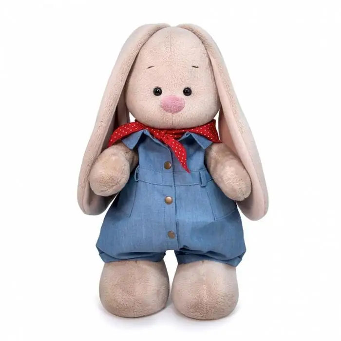 Мягкая игрушка Зайка Ми в джинсовом комбинезоне 32 см игрушки от 20 д | Игрушки и