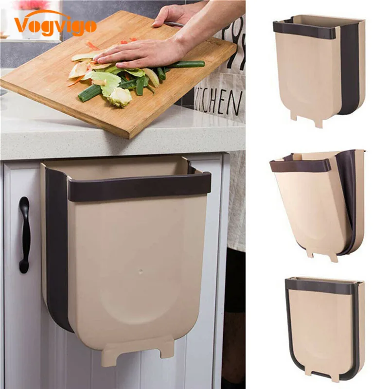 Kitchen Cabinet Door Hanging Trash Garbage Bin Can Folding Waste Bins Kitchen Hanging Collapsible Dry Wet Separation Trash Can
