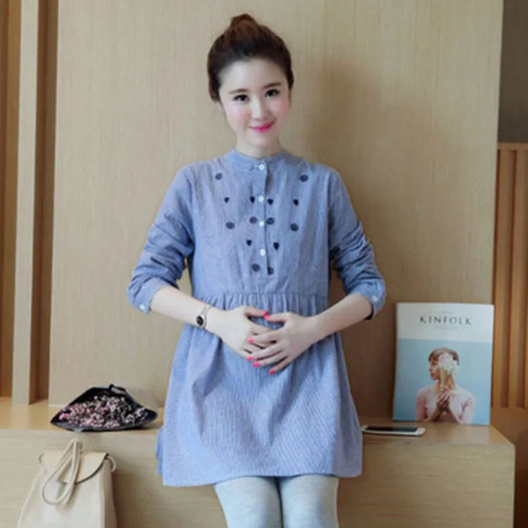 

2019 Spring New Style Korean-style Fashion Maternity Dress Stripes Maternity Top Long Sleeve Loose-Fit Maternity Clothes Good Qu