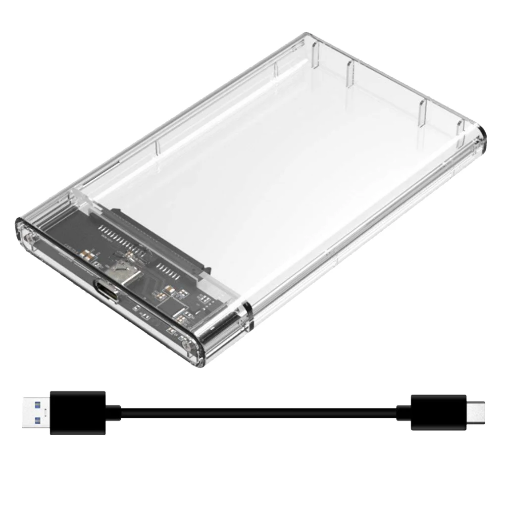 2.5inch USB 3.1 External Hard Drive Enclosure, USB3.1 to SATA Portable Clear Hard Disk Case for 2.5inch 7mm 9.5mm SATA HDD SSD
