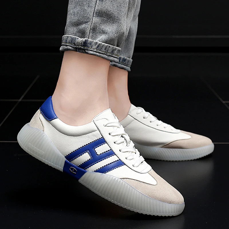 

Cowhide Soft Breathable Fabric Lace Up Bread Bottom Fashionable Men'S Casual Comfortable Shoes Minimalist Design