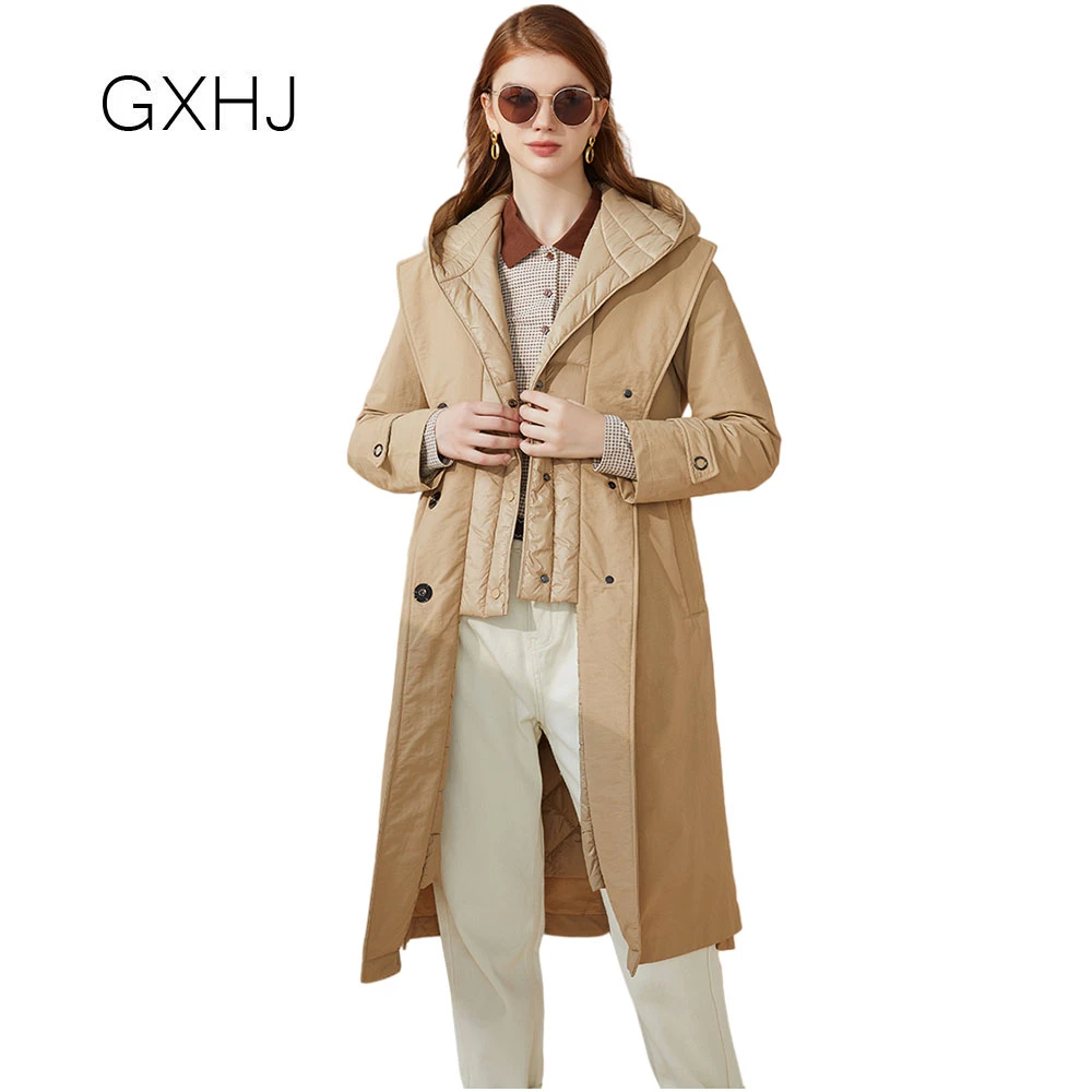 GXHJ abrigo de plumas con capucha para mujer, de plumas cálida, gabardina recta informal, ropa de invierno, LHJ575|Abrigos de plumón| - AliExpress