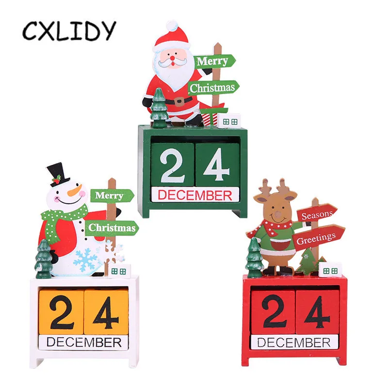 

Christmas Calendar Wooden Boxed Snowman Santa Claus Elk Date Countdown Decoration Supplies Decorative Props aa021