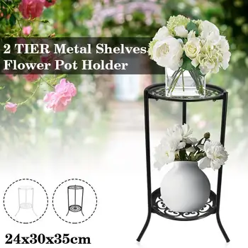 

2Tier Metal Shelves Flower Pot Holder Plant Stand Display Indoor Outdoor Garden Succulent Flower Plant Rack Balcony Shelf