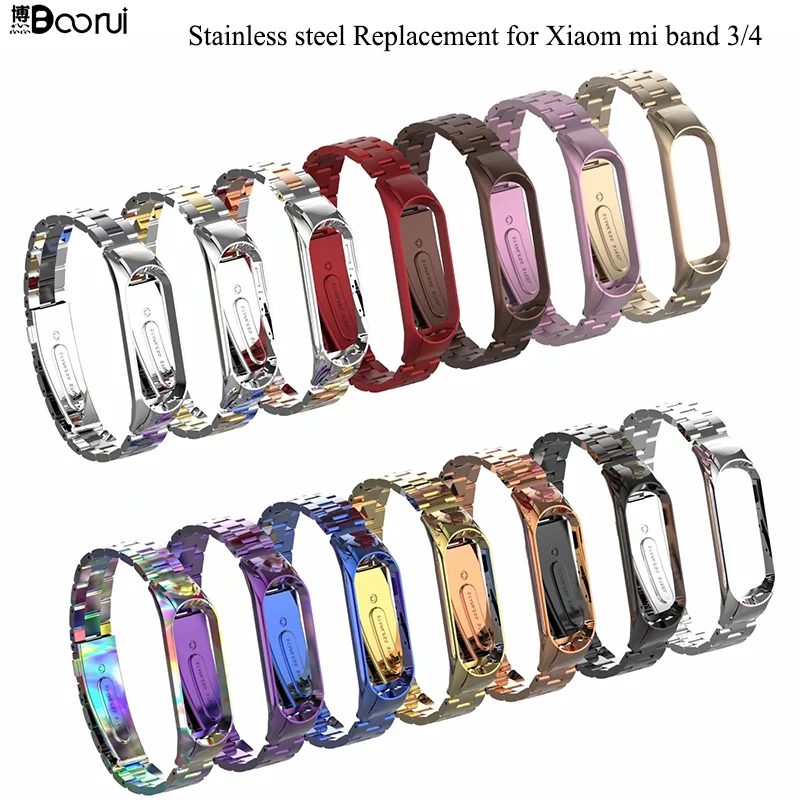 Ремешок BOORUI из нержавеющей стали для xiaomi mi band 3 4 металлический цветной браслет