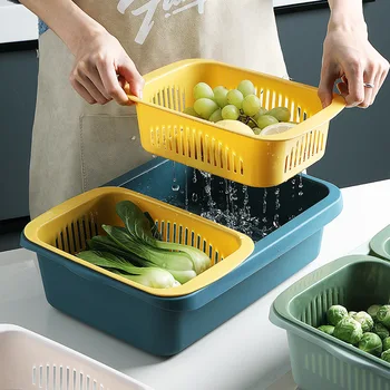 

Multi-functional Drain Basket Double Layer Kitchen Sink Storage Shelf Household Storage Washing Basin Plastic Rectangular Washin
