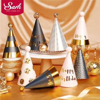

3 pieces Sequin Ball Bling Pink Golden Black Happy Birthday Hat for Party Decorations Cute Baby Shower Gifts