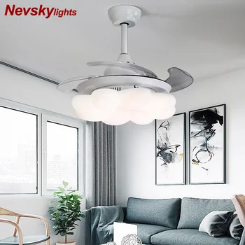 

Modern ceiling fan lamp macaron led for dining room plafond ventilator Led ceiling fan light with remote control cloud fan lamp