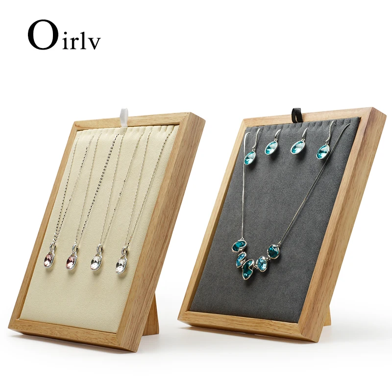 

Oirlv Solid wood Cream-white&Dark gray Folding Necklace&Pendant Display Stand with Microfiber Insert for Earrings Exhibition