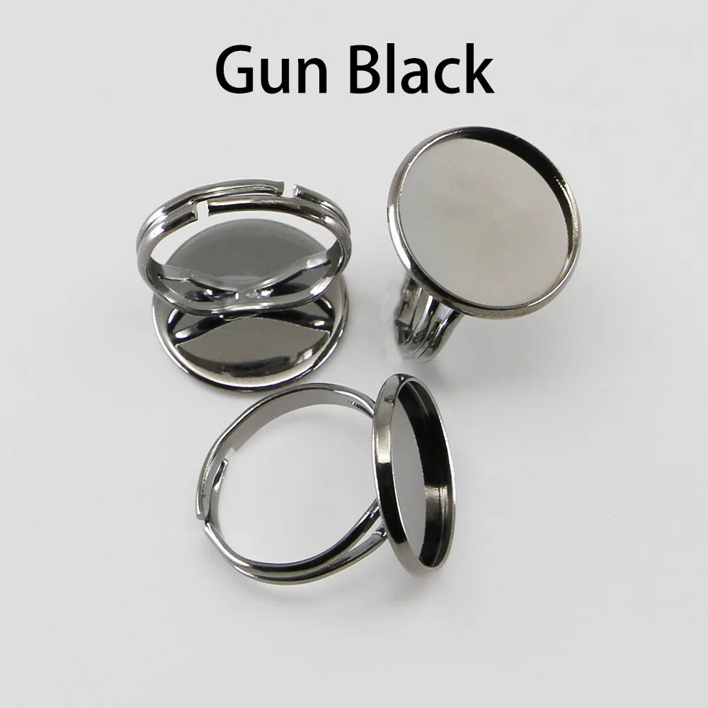 Gun Black 10 шт./лот, Регулируемые Пустые Кольца, диаметр 10, 12, 14, 16, 18, 20, 25 мм, Стеклянные Кабошоны, камея, настройки, поднос, подходит для Diy, кольца для изготовления ювелирных изделий - Цвет: Gun Black