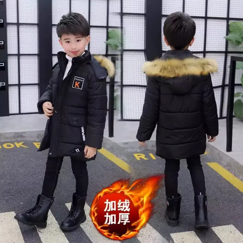 Детская зимняя куртка на мальчика парка 12 Детская одежда 13 мальчиков 14 зимние Костюмы 15 16 куртки толстые хлопковые утепленные-30 градусов - Цвет: Black