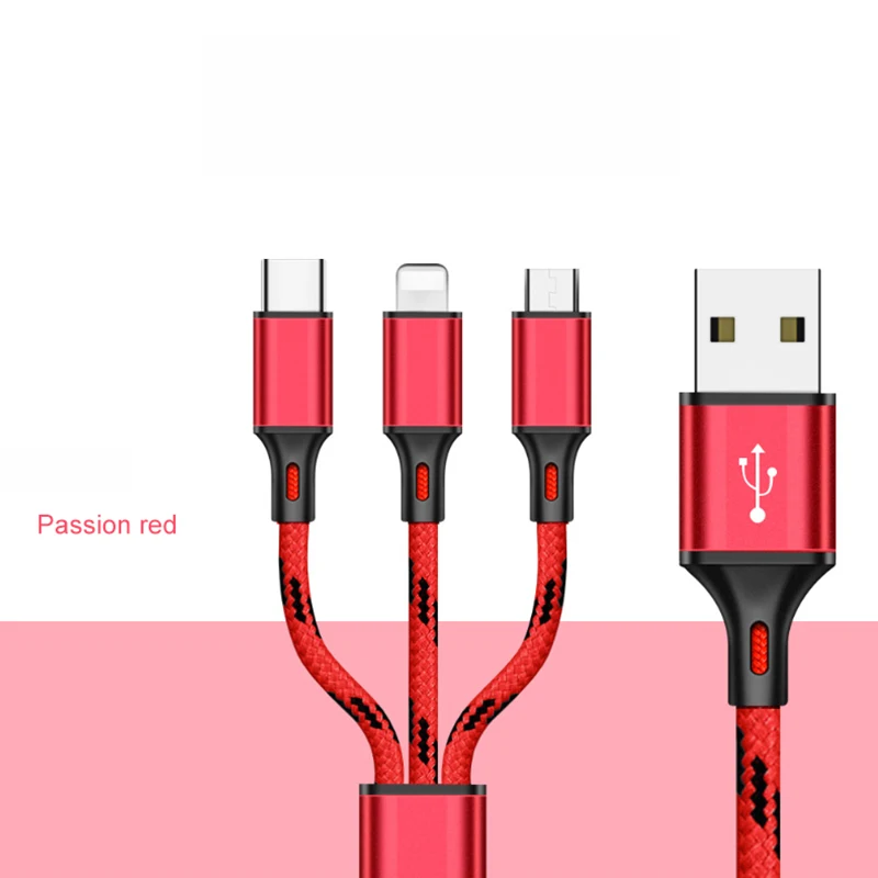 Красный 3 в 1 2в1 USB кабель для iPhone samsung Multi 2.4A Быстрая зарядка зарядное устройство Micro USB кабель usb type C кабели для мобильных телефонов шнур - Цвет: Красный