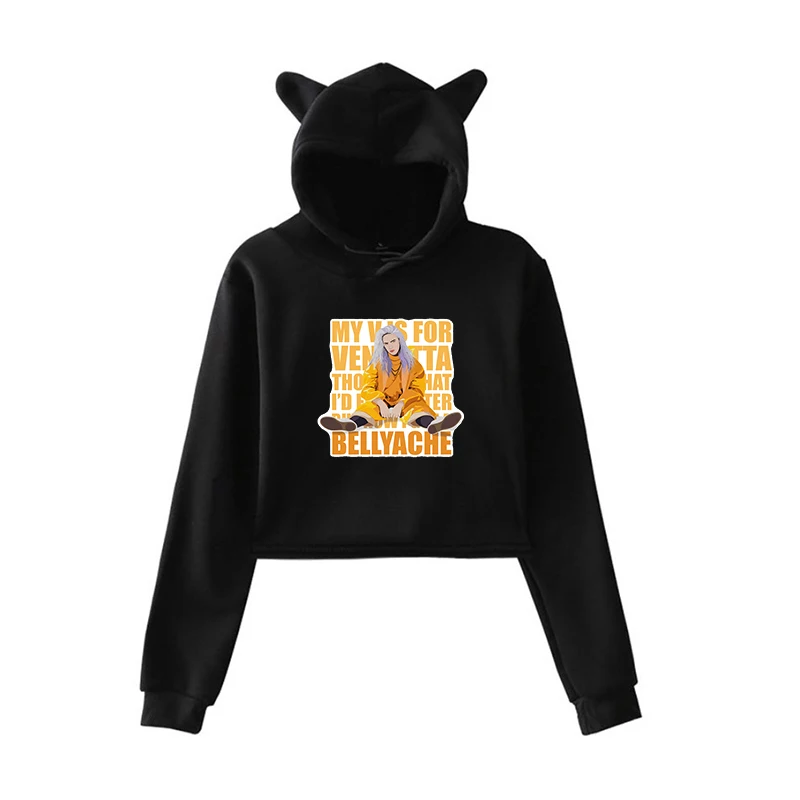 Black 4 Лидер продаж, модные Kpop Billie Eilish толстовки, короткий кошачий топ с капюшоном, женская сексуальная розовая толстовка с кошачьими ушками, трендовая Толстовка Harajuku - Цвет: Black 4
