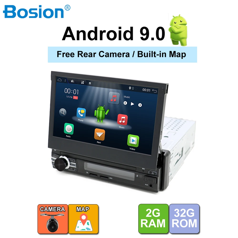 4G+64G Octa core Android 9.0 Univeral One din Car radio Multimedia Player GPS Navigation 7" IPS HD Retractable Autoradio AUX-IN