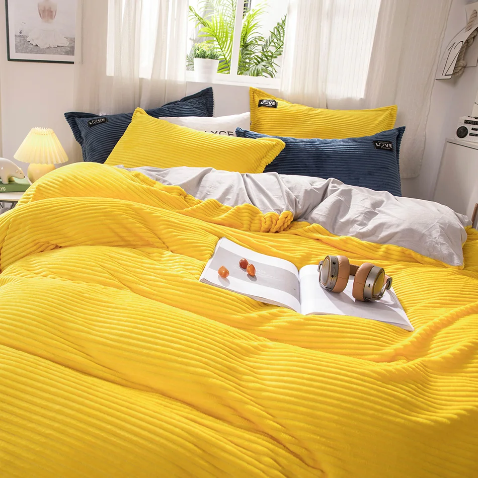 

190G Fleece Flannel Bedding Set 4PCS Home Textile Microfiber Fabric Duvet Cover with Pillow Case Flat Sheet Twin Queen Full Size