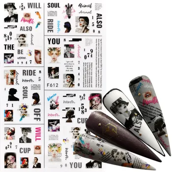 

WUF 1 PC 3D Nail Slider Black Russia Letter Sticker Decals Flower Design Adhesive Manicure Tips Nail Art Decorations