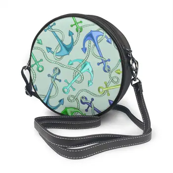 

2020 Women Shoulder Bags Girls Round Bags Cartoon Blue Green Sea Anchors And Rope Women's Casual Messenger Bags Crossbody Bags