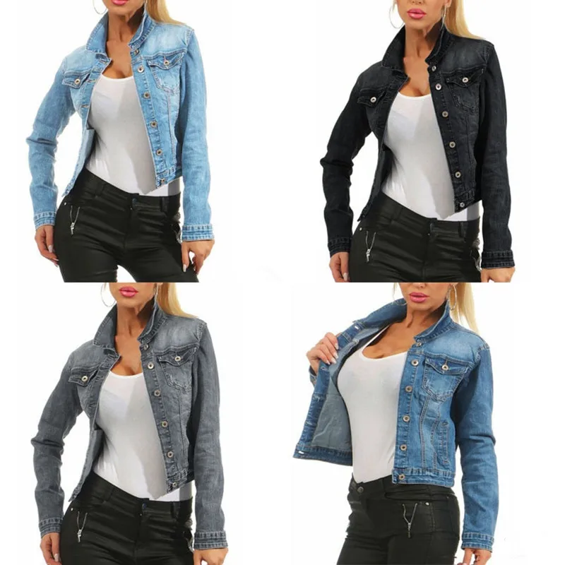 Женская джинсовая куртка, пальто, осенняя джинсовая куртка с длинными рукавами, куртки бойфренда, стиль, карман, однобортная Женская тонкая верхняя одежда, большие размеры 3XL