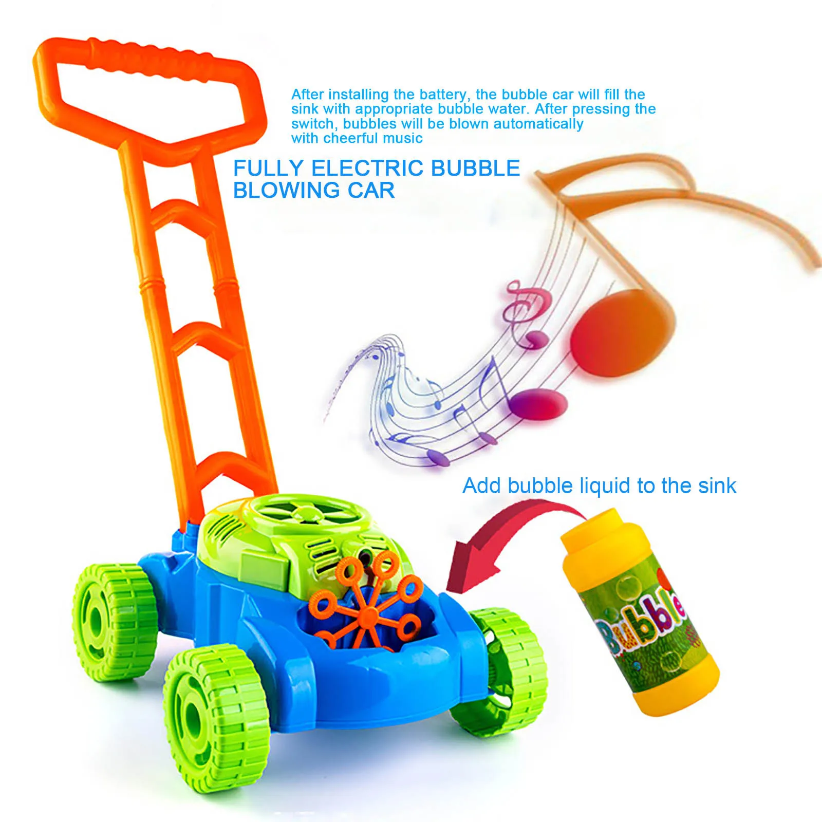 1000 Bubbles Per Minute Portable Bubble Maker for Kids Toddlers 3 AA Batteries Needed JMe Bubble Machine Automatic Bubble Blower Lawn Mower with 6 Bubble Wands and Bubble Refill Bottle 