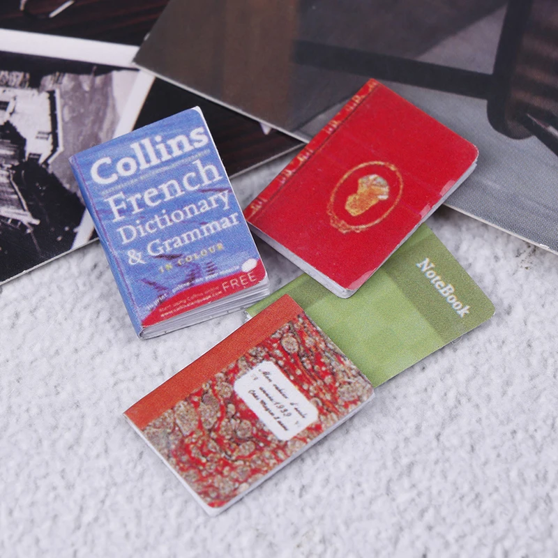 

4PCS 1/12 Miniature Scene Model Book Paper Notebook Children Kids Toys Dollhouse Accessories for Doll Birthday Gifts