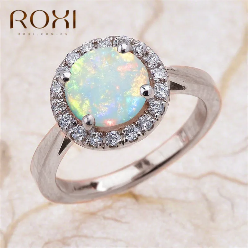 ROXI Белый огненный опал кольца AAAAA мини проложить круглые кольца с цирконием для Для женщин Роскошные свадебные для годовщины помолвки кольца подарок для девочки - Цвет основного камня: HBY-3