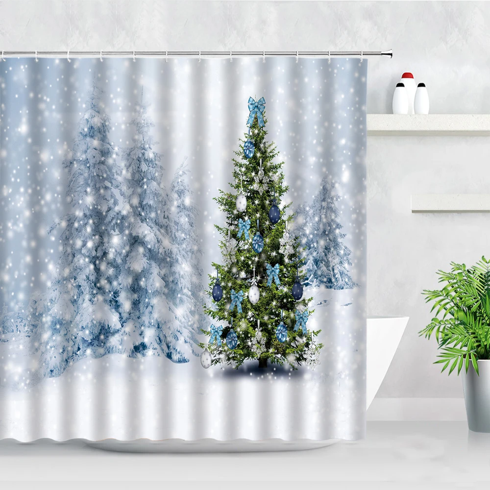 

Зимний лес, кедр, зеленые Рождественские елки, занавески для душа, зимний пейзаж, новый год, Рождественский Декор для вечеринки