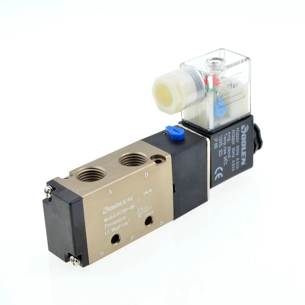 4V210-08 AC220V 110V DC 12V 24V 2 положения 5 порт/способ однокатаная пневматическая воздушная Регулировка электромагнитный клапан