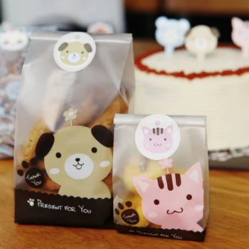 

50Pcs/pack New Cute Dog Cat Pattern Biscuit Cookie Bag Baking Packs Sac Plastique Plastic Packaging For Cookies Bolsas De Regalo