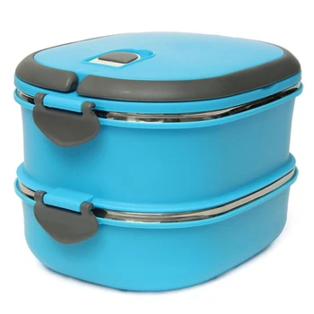 

Compact Lunch Box Stainless Steel Two Layers Warmbox Bento Box Picnic Box snack Dose tea Dose Food Storage Container blue
