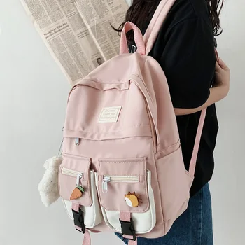 

Trendy College Women Cute Backpack Nylon Female School Bag Lady Badge Book Kawaii Backpack Fashion Student Girl Bag Harajuku New