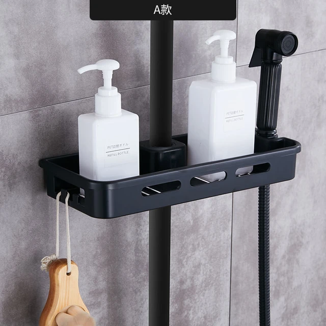 Shower Storage Rack Holder Practical Pole Organizer Black Shower Shampoo  Tray Single Tier Bath Shelves With