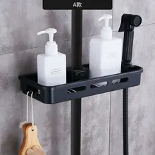 Shower Storage Rack Holder Practical Pole Organizer Black Shower Shampoo Tray Single Tier Bath Shelves With Shower Head Holder