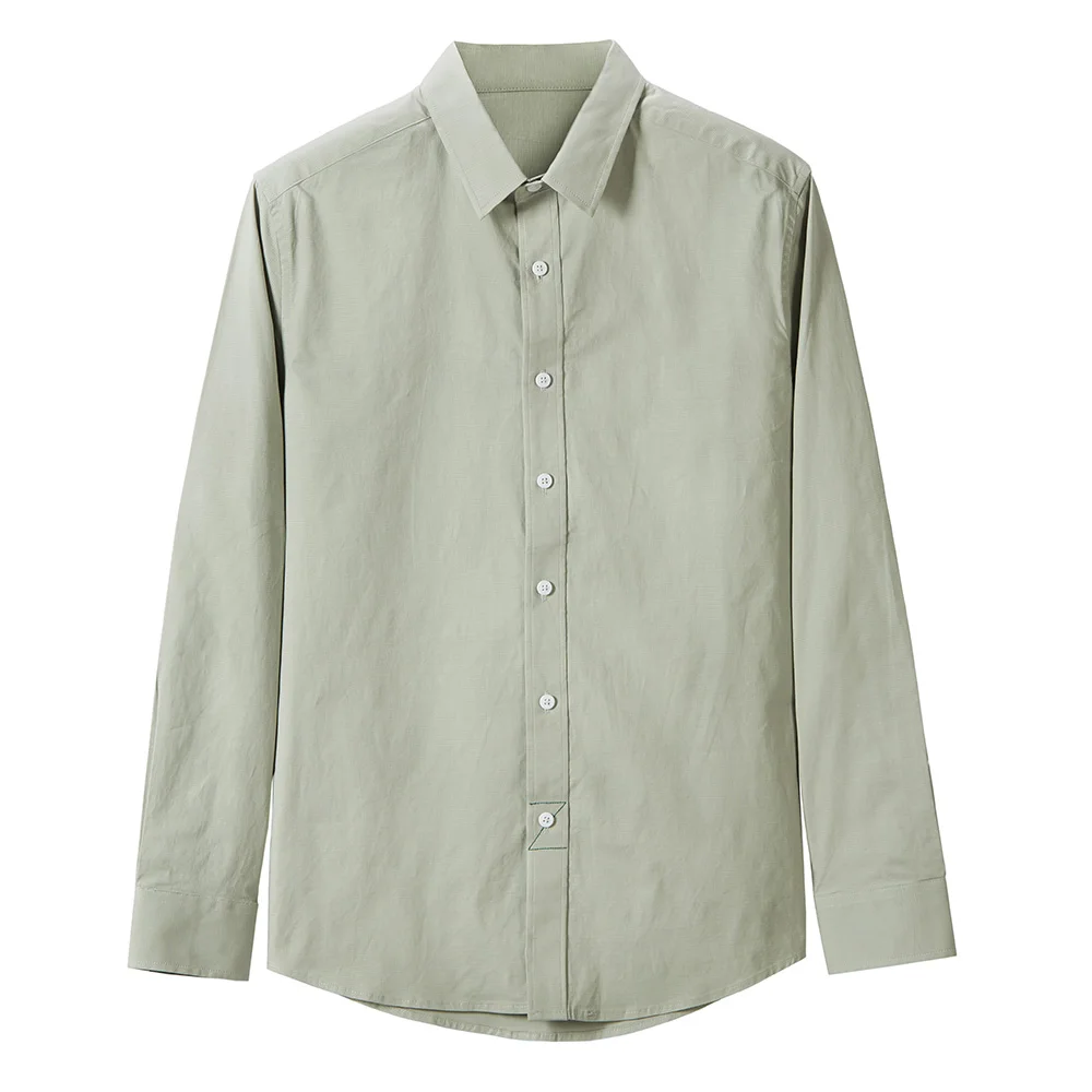Light green Enjeolon/брендовая Осенняя мужская Повседневная рубашка, однотонное с длинным рукавом, с отложным воротником, мужская верхняя рубашка, 3XL, большие размеры, Высококачественная CX2281-1 - Цвет: Light green