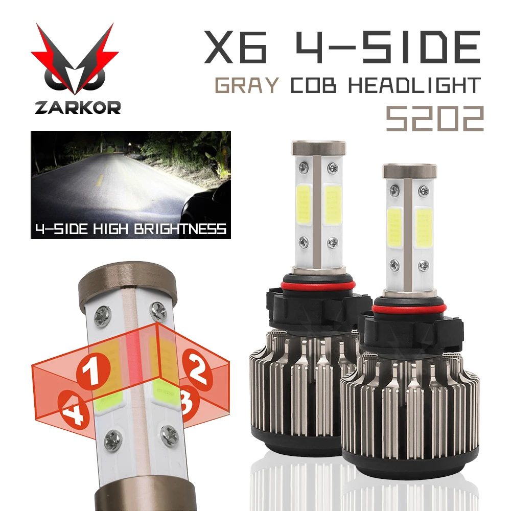 Zarkor 4 стороны H4 H7 светодиодный светильник на голову X6 9006 9007 автомобильный COB чип