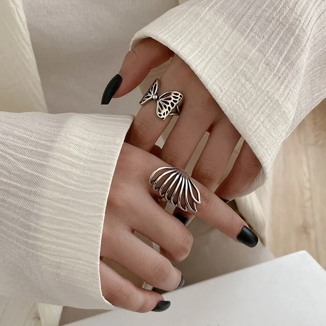 2Pcs Heart Magnet Couple Rings Punk Cuban Chain Charm Paired Rings For Lp Lovers Friend Adjustable Jewelry Party Gift Trend New Style 05