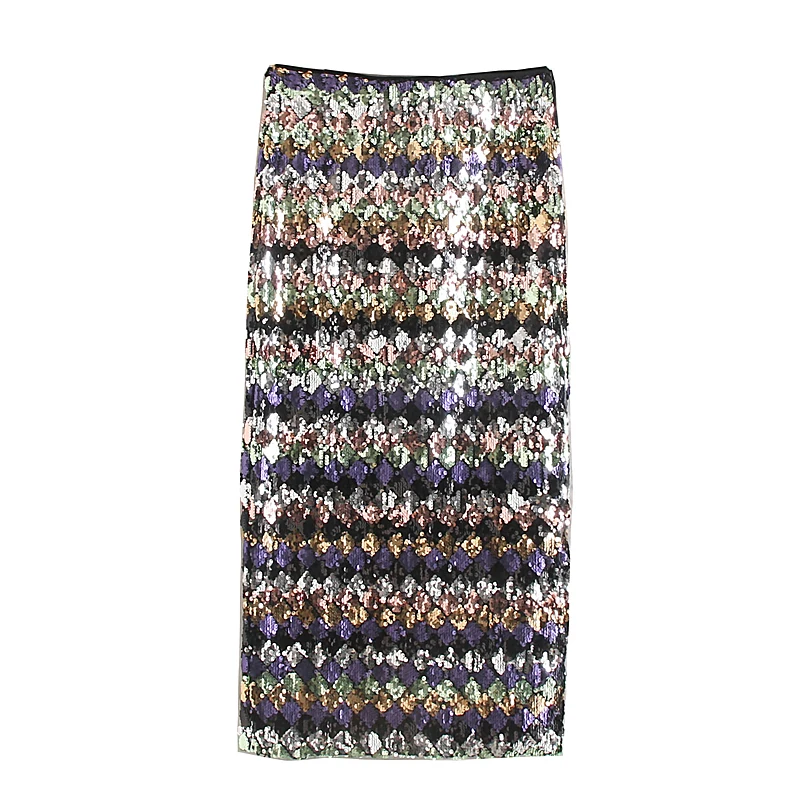 Модные женские юбки Za, одноцветные,, декорированные пайетками, юбка миди, боковая молния, высокая талия, прямые женские юбки