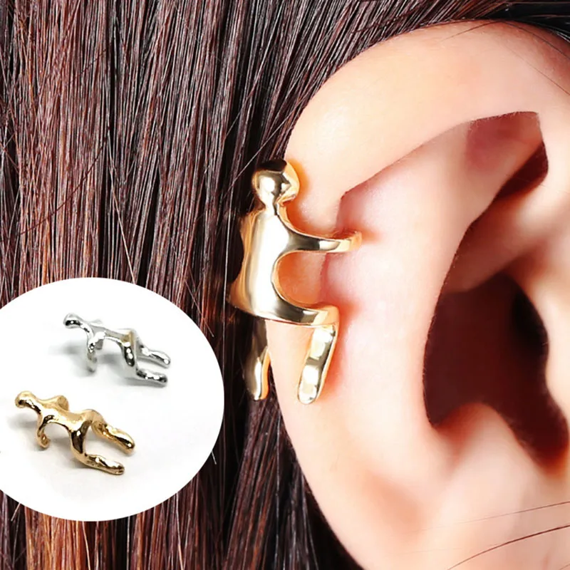 Pendientes de Color dorado y plateado para hombre, Piercing para la oreja para trepar desnudo, clip para la oreja, pendientes de cartílago