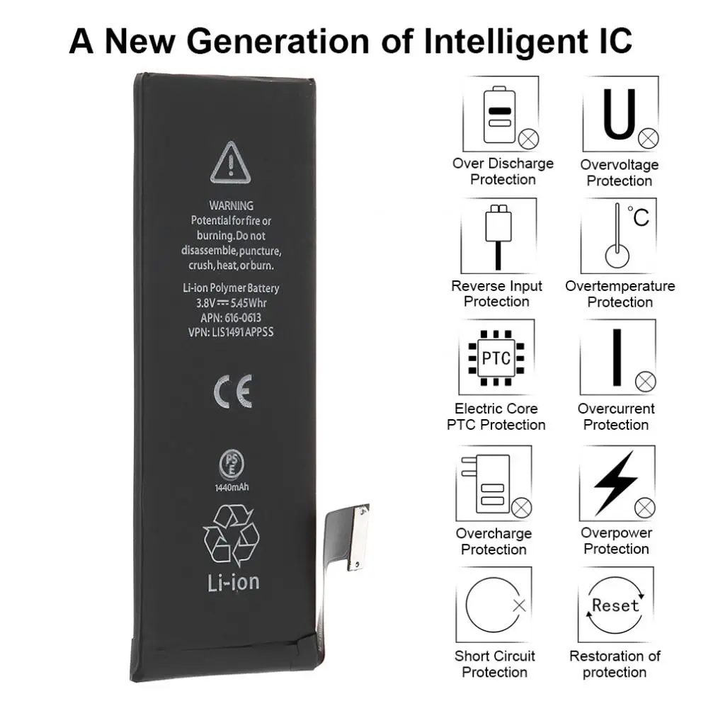 Оригинальная сменная батарея телефона 3,8 V 1440 mAh для Apple iPhone 5 литий-ионная батарея + набор инструментов