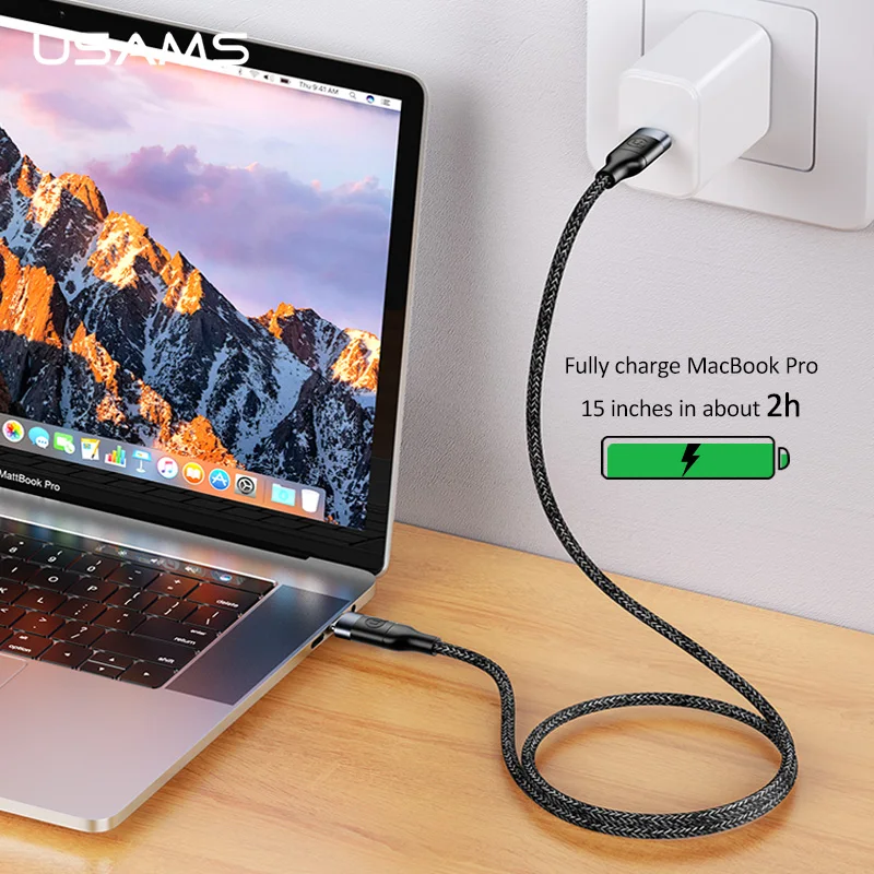 USAMS USB C к usb type C кабель для Xiaomi Redmi Note 8 Pro Quick Charge 4,0 PD 100W быстрая зарядка для MacBook Pro зарядный кабель