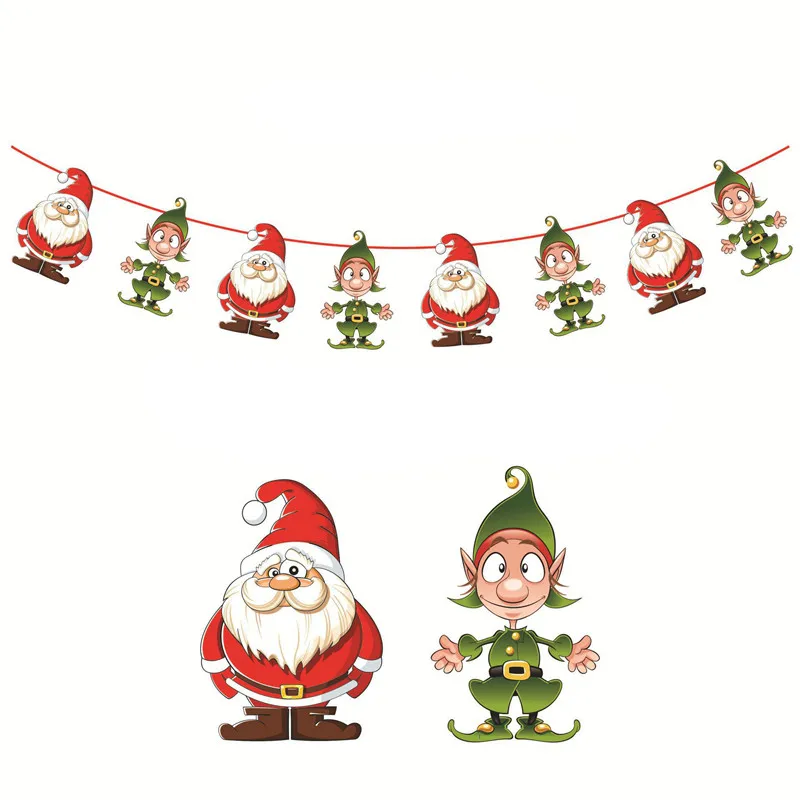18*20 см новогодний Санта-Клаус, стеклянный оконный поезд, рождественские украшения для дома, декоративные настенные наклейки Navidad Natal - Цвет: Elf pull flag