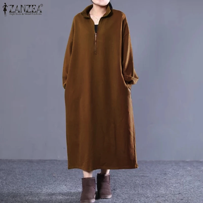 Zanzea 2020 Lente Vrouwen Lange Sweater Dreses Hoge Kraag Jurk Oversized Dames Casual Lange Mouwen Vestidos Zakken Zonnejurk Zanzea 2020 Lente Vrouwen Lange Sweater Dreses Hoge Kraag Jurk Oversized Dames Casual Lange Mouwen Vestidos Zakken Zonnejurk